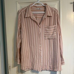 Dex Pink and White Striped Rayon Button-Up Shirt